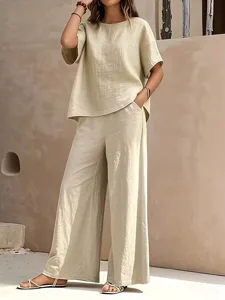 damen-hosen-sets-kunstbaumwollleinen-kur-beige-1