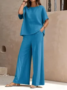 damen-hosen-sets-kunstbaumwollleinen-kur-blau-2