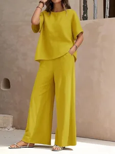 damen-hosen-sets-kunstbaumwollleinen-kur-gelb-3