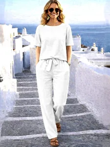 damen-hosen-sets-kurzarm-rundhals-elegan-wei-7