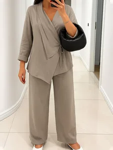 damen-hosen-sets-langarm-v-ausschnitt-ei-khaki-3