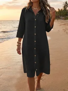 damen-knielanges-kleid-kunstbaumwolllein-schwarz-3