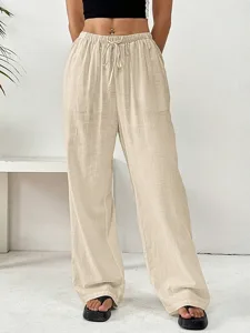 damen-kunstbaumwollleinen-hose-freizeith-khaki-1