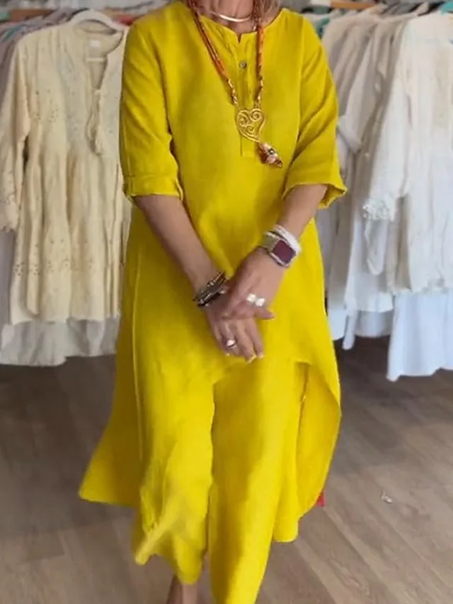 damen-kunstbaumwollleinen-mode-streetwea-gelb-1