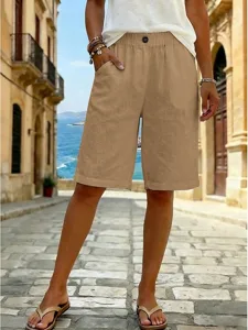 damen-kunstbaumwollleinen-shorts-sommers-khaki-7