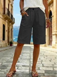 damen-kunstbaumwollleinen-shorts-sommers-schwarz-5