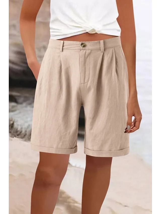 damen-kunstbaumwollleinen-shorts-stoffho-aprikose-3