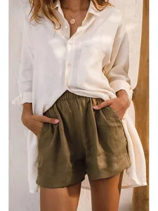 damen-kunstbaumwollleinen-shorts-stoffho-armeegrun-1