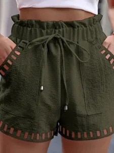 damen-kunstbaumwollleinen-shorts-stoffho-armeegrun-3