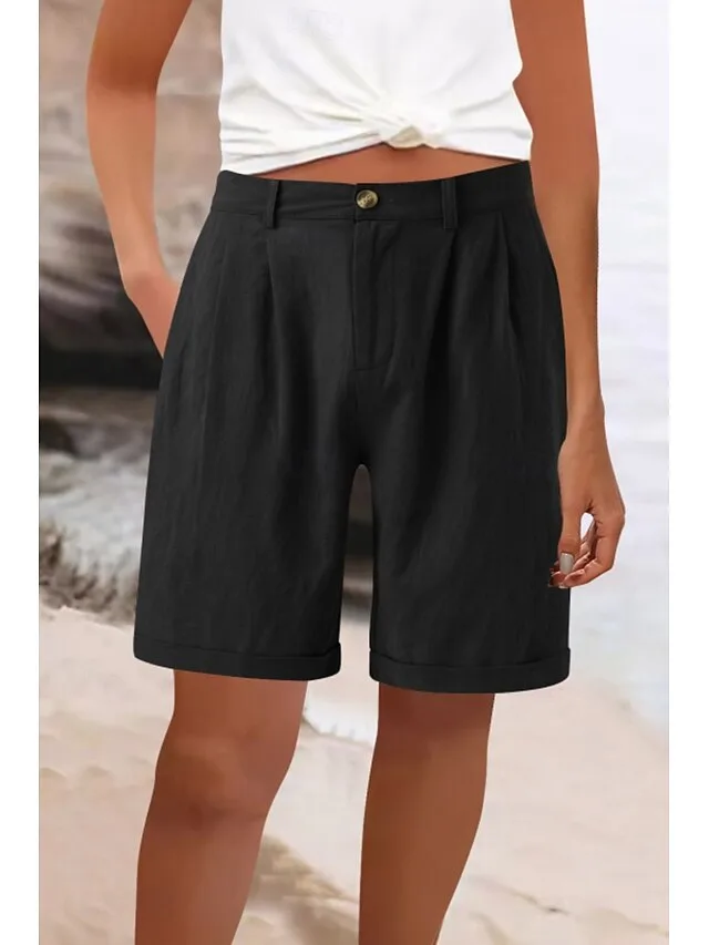 damen-kunstbaumwollleinen-shorts-stoffho-dunkelmarine-8