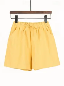 damen-kunstbaumwollleinen-shorts-stoffho-gelb-9