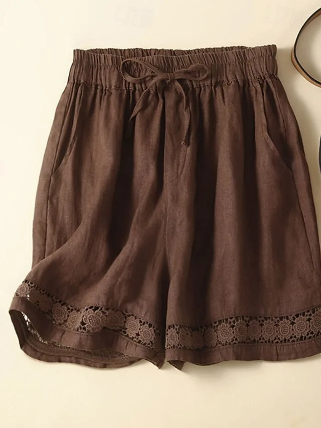 damen-kunstbaumwollleinen-shorts-stoffho-kaffee-18