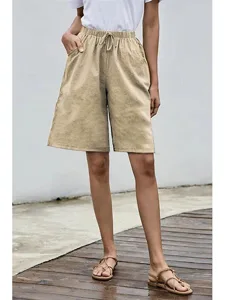damen-kunstbaumwollleinen-shorts-stoffho-khaki-5