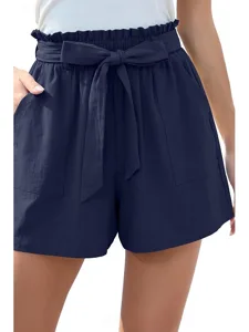 damen-kunstbaumwollleinen-shorts-stoffho-marineblau-13