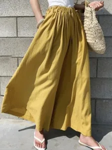 damen-kunstbaumwollleinen-stoffhosen-mod-gelb-10