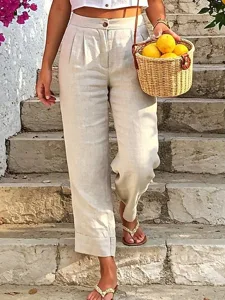 damen-kunstbaumwollleinen-stoffhosen-mod-hellgelb-1