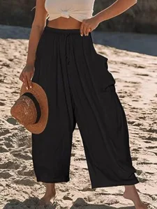 damen-kunstbaumwollleinen-stoffhosen-mod-schwarz-7
