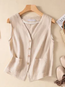 damen-kunstbaumwollleinen-tasche-knopfe-aprikose-3