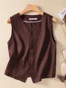 damen-kunstbaumwollleinen-tasche-knopfe-braun-15