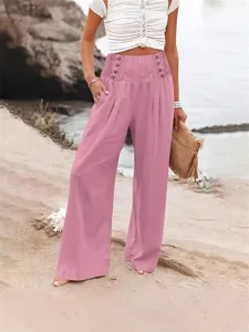damen-kunstbaumwollleinen-weite-hosenbei-rosa-5