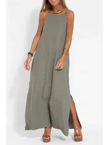 damen-langes-kleid-maxikleid-baumwoll-mi-armeegrun-7