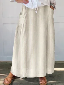 damen-lassig-maxi-mittlere-hufthohe-rock-beige-4