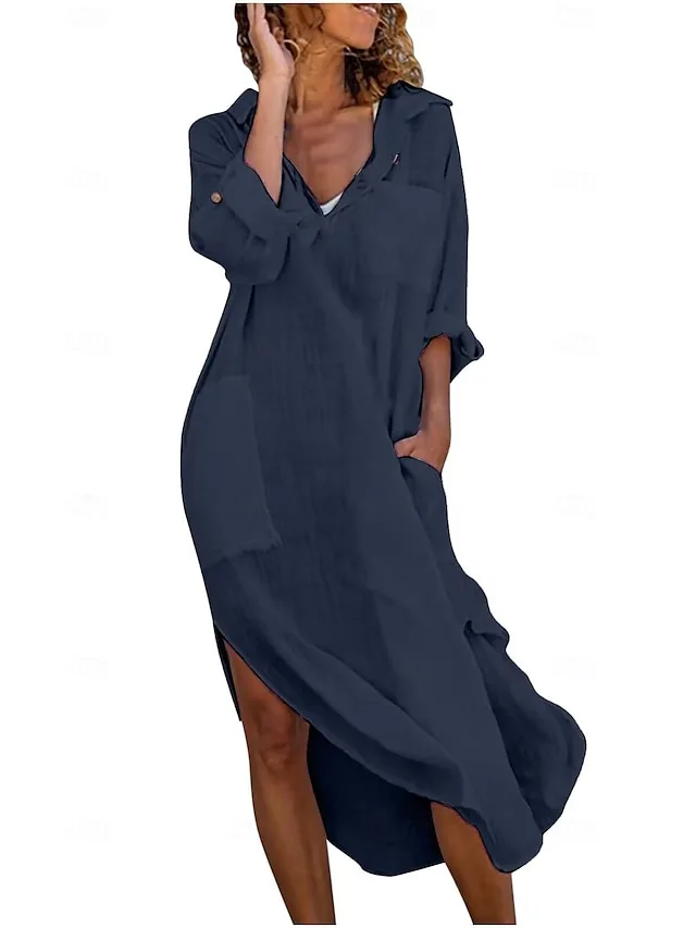 damen-maxikleid-100-baumwolle-shiftkleid-marineblau-15