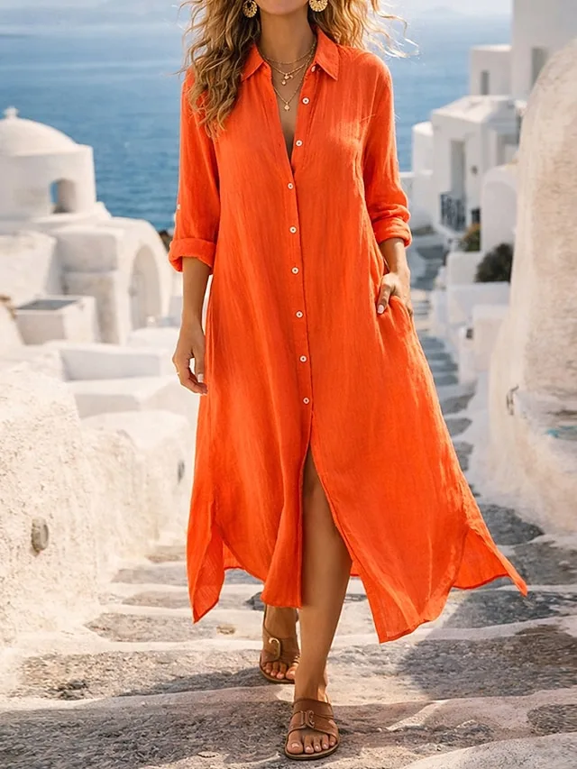 damen-maxikleid-baumwoll-leinen-kleider-orange-3