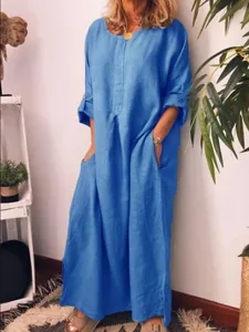 damen-maxikleid-kunstbaumwollleinen-shif-blau-3