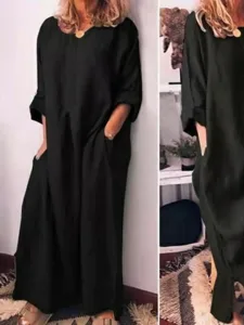 damen-maxikleid-kunstbaumwollleinen-shif-schwarz-5