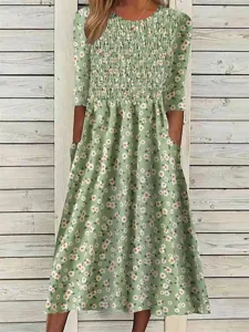 damen-midi-kleid-floral-ditsy-raffung-ta-grun-1