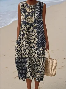 damen-midi-kleid-leinenahnliches-sommerk-dunkelblau-1