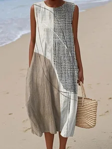 damen-midi-kleid-leinenahnliches-sommerk-leicht-braun-1