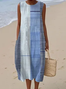 damen-midi-kleid-leinenahnliches-strandk-blau-2