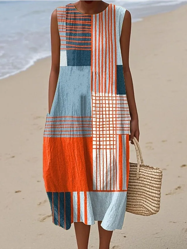 damen-midi-kleid-leinenahnliches-strandk-blau-4