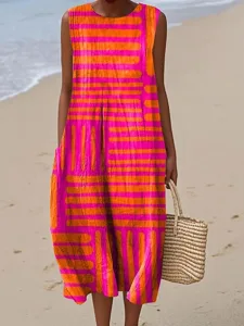 damen-midi-kleid-leinenahnliches-strandk-dunkelpink-4