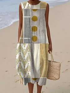 damen-midi-kleid-leinenahnliches-strandk-gelb-3