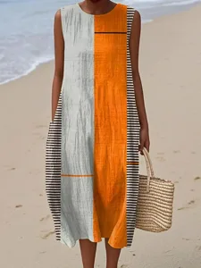 damen-midi-kleid-leinenahnliches-strandk-orange-1