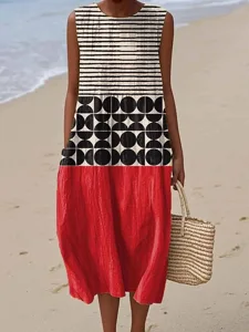 damen-midi-kleid-leinenahnliches-strandk-rote-1