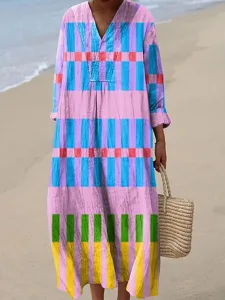 damen-midi-kleid-v-ausschnitt-lange-arme-blau-2