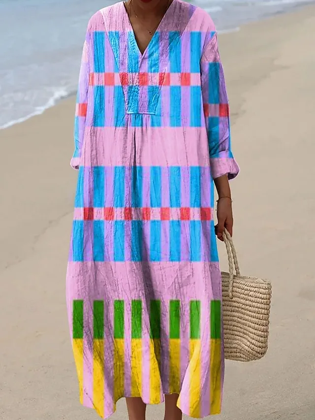 damen-midi-kleid-v-ausschnitt-lange-arme-blau-2