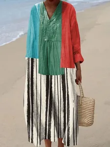 damen-midi-kleid-v-ausschnitt-lange-arme-grun-4