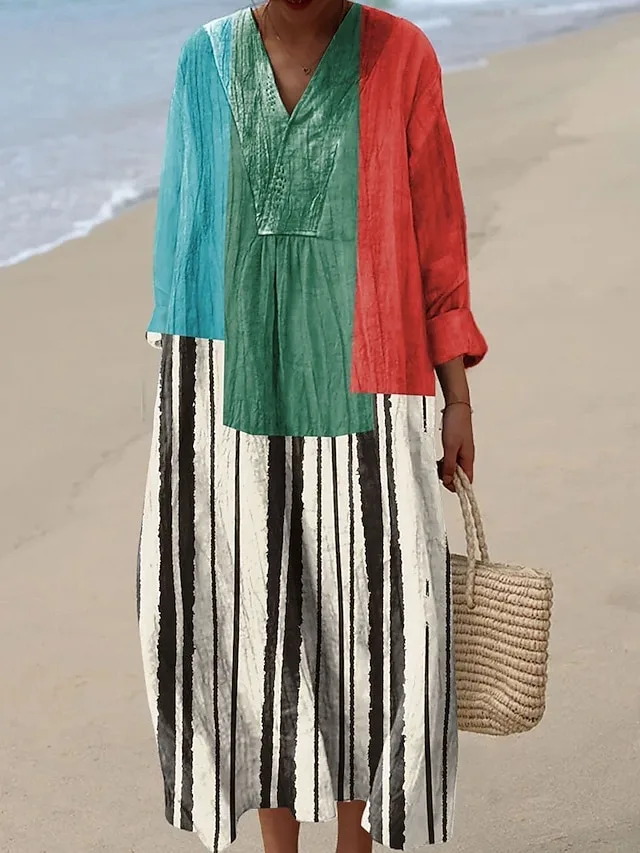 damen-midi-kleid-v-ausschnitt-lange-arme-grun-4