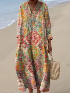 damen-midi-kleid-v-ausschnitt-lange-arme-orange-1