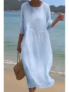 damen-midikleid-100-baumwolle-shiftkleid-leicht-blau-1