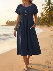 damen-midikleid-100-baumwolle-shiftkleid-marineblau-3