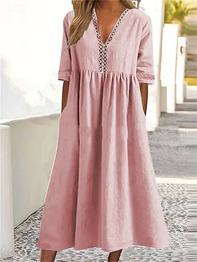 damen-midikleid-100-baumwolle-shiftkleid-rosa-2