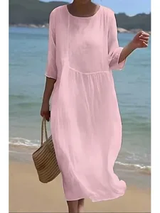 damen-midikleid-100-baumwolle-shiftkleid-rosa-4