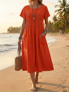 damen-midikleid-100-baumwolle-shiftkleid-rote-1