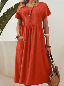 damen-midikleid-100-baumwolle-shiftkleid-rote-3